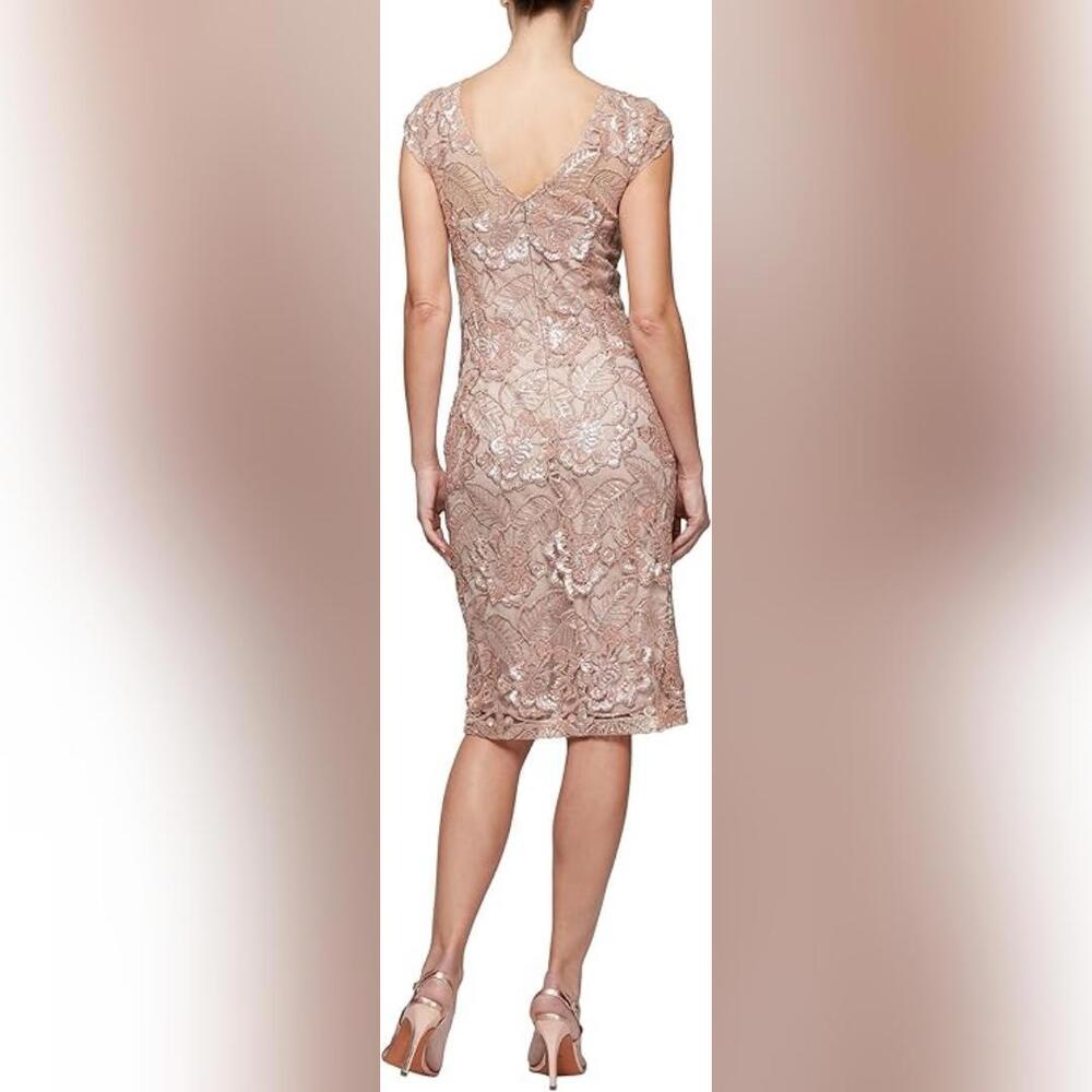 NWT Alex Evenings Short Knee Length Embroidered Cocktail Sheath Dress, 14 - Picture 2 of 3